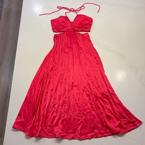 Pink satin midi dress